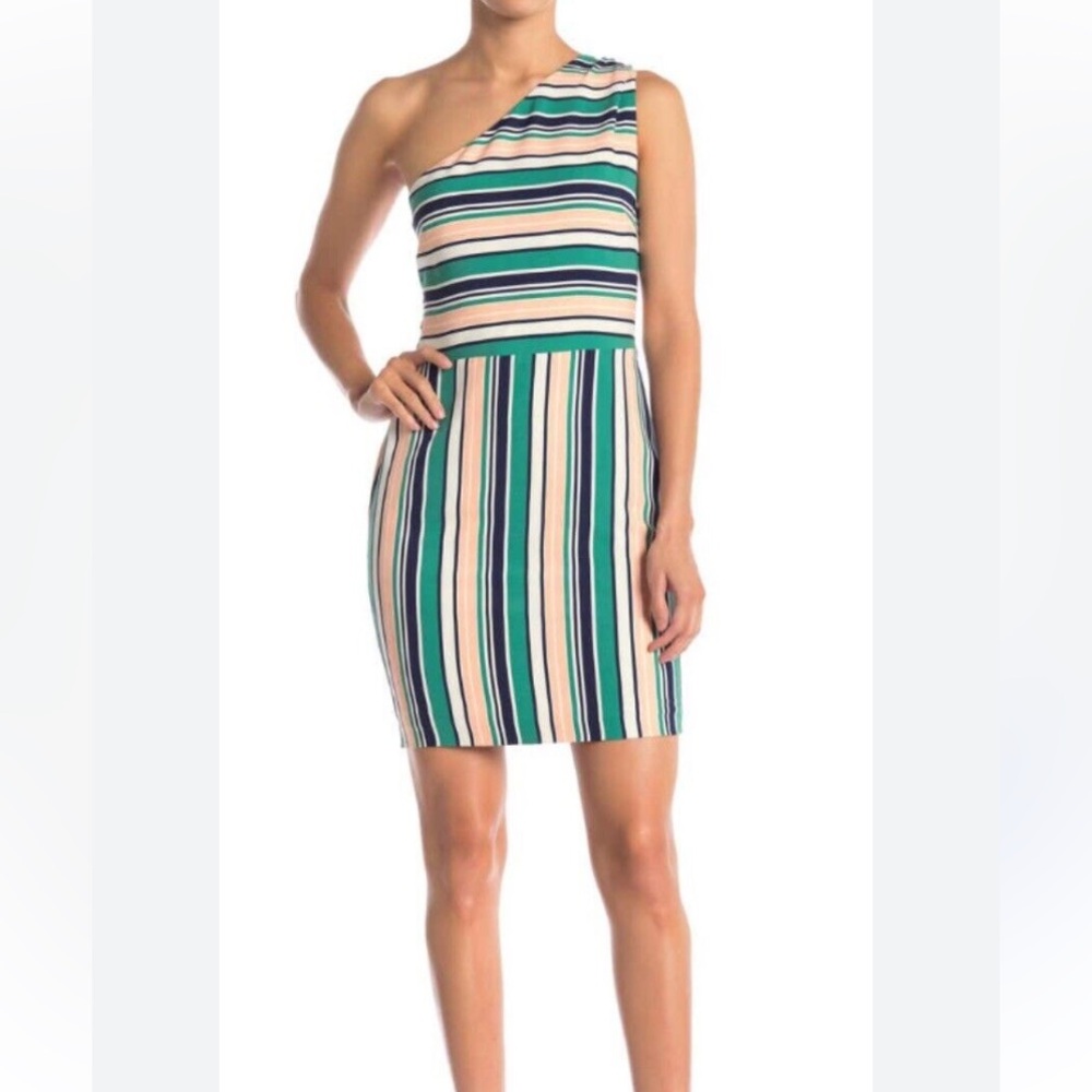 JOA Multi Color Dress Striped One Shoulder Sz S NWT Summer Party or Formal